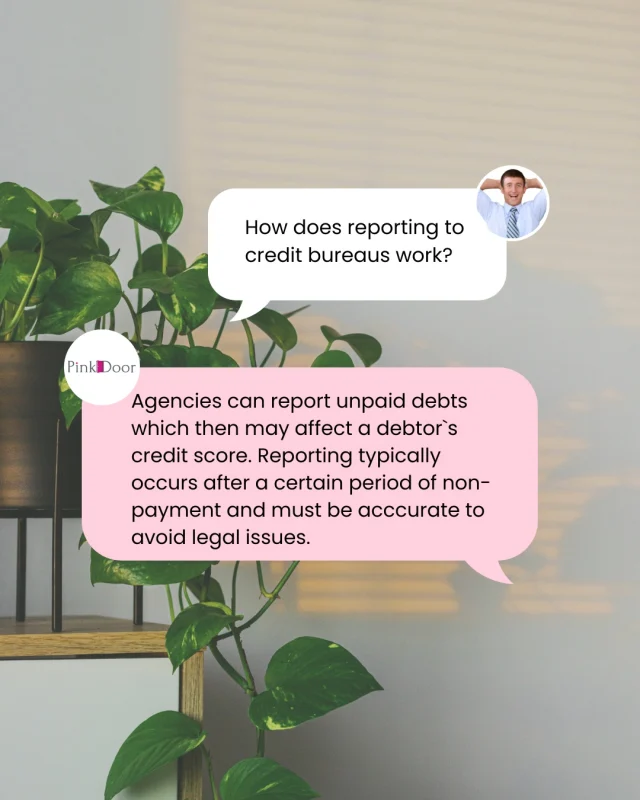 𝗗𝗲𝗯𝘁 𝗙𝗔𝗤 💬“How does reporting to credit bureaus work?”It’s one of the most common questions we receive. When a debt remains unpaid after a set period, it may be reported and can impact a credit score 𝗯𝘂𝘁 only if the right steps are followed under Australian regulations.Debts must be accurate, properly documented, and reported only after appropriate notice has been given. Incorrect or premature reporting can lead to compliance issues and legal consequences, which is why professional debt collection processes matter.At Pink Door, we focus on clear communication, accurate reporting, and doing things by the book, so small businesses can move forward with confidence.Get in touch and find out how we can support you!
📞 02 4803 9022
📧 collections@pinkdoor.com.au
🔗 https://pinkdoor.com.au/#AustralianSmallBusiness #DebtRecoveryAustralia #CreditReporting #PinkDoor